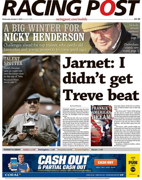 Racing post today - Download the free Racing Post app and enjoy multiple unique racecard views tailored for your needs. Plus, compare the odds and place bets with your favourite bookmakers all in one place, wherever you are. Today's latest racing results from every racecourse. Find full horse racing results and video replays for every race from the Racing Post ... 